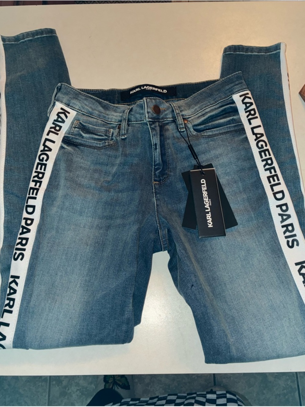 Karl Lagerfeld Light Blue Skinny Jeans with White Logo Tape